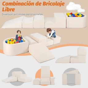 Conjunto infantil de 5 peças para trepar e fazer rampas Blocos de construção em esponja com piscina de bolas Cobertura lavável Criativo Bege