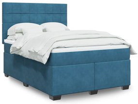 vidaXL Cama com molas/colchão 160x200 cm veludo azul