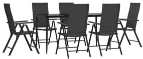 7 pcs conjunto de jantar para jardim vime PE preto