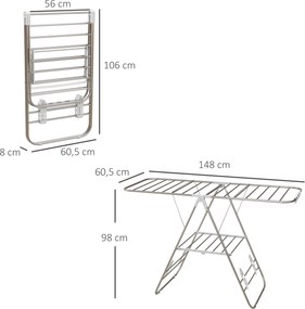 Secador de roupa com pés dobráveis, com 2 níveis ajustáveis, 148 x 60,5 x 98 cm