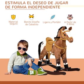 HomCom Cavalo de balanço de pelúcia para crianças acima de 36 meses 71x28x60cm