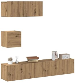 Conjunto de armário TV parede 4 pcs madeira carvalho artisiano
