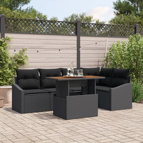 Conjunto de Sofá para Jardim de 6 Peças com Almofadas Preto Rattan Pol