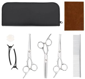 7 pcs conjunto de tesouras de tosquia para cães aço inoxidável