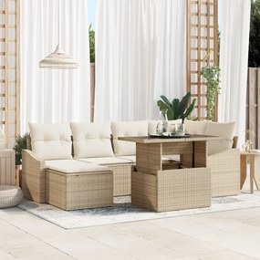 Conjunto de Sofá de Jardim de 7 Peças com Almofadas Bege em Rattan