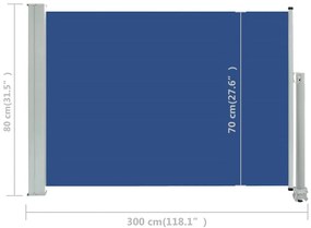 Toldo lateral retrátil para pátio 80x300 cm azul