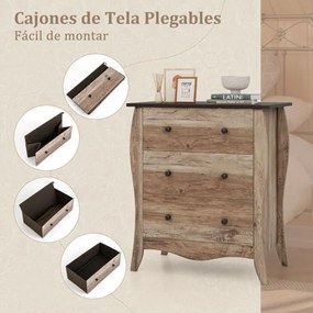 Cómoda de 3 gavetas dobrável em tecido para quarto Cómoda de estilo campestre 67,5 x 38,5 x 76,5 Castanho