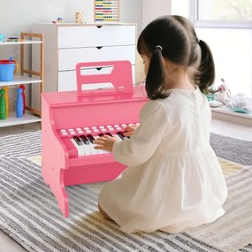 Piano de brincar com 25 teclas para crianças 38 x 24 x 29 cm, com suporte e modo de aprendizagem, velocidade e volume ajustáveis, design em madeira Ro