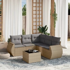 vidaXL 6 pcs conjunto de sofás p/ jardim com almofadões vime PE bege