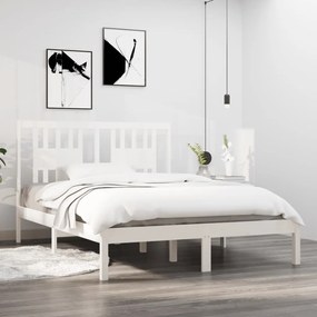 3104039 vidaXL Estrutura de cama casal 135x190 cm madeira maciça branco