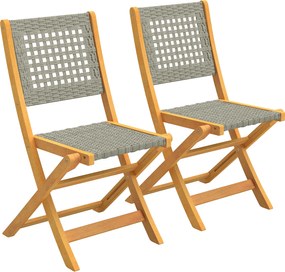 Outsunny Cadeiras de Jardim 2 Peças Cadeira Dobrável com Assento Respirável Altura Confortável em Madeira Maciça &amp; Polyrattan | Aosom Portugal