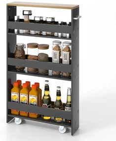 Carrinho de cozinha de arrumação estreito com 4 Estantes Rodas Organizador Móvel Economizador de Espaço para a Casa de Banho 48 x 13 x 81 cm Cinzento