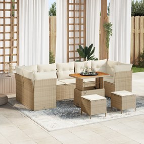 Conjunto de Sofá de Jardim vidaXL com Almofadas Bege, Vime Sintético e