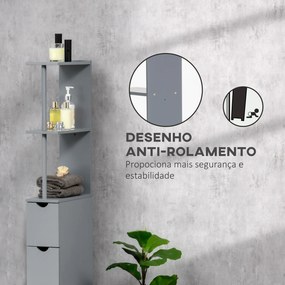 Coluna Casa de Banho Armário Compacto Casa de Banho Móvel Auxiliar com 2 Prateleiras 2 Gavetas 15x33x136,5 cm Cinza