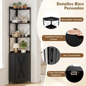 Estante de canto com 38 x 38 x 180 cm com grades de proteção Preta