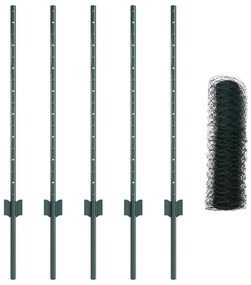 Postes para Cerca 5 pcs U-Channel Verde 80 cm Aço