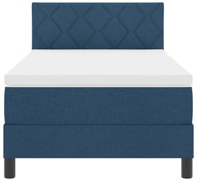 Cama Box Spring com Colchão &amp; LED Azul 90x190 cm Tecido