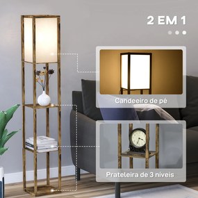 Candeeiro de Pé de Madeira com 3 Prateleiras De Armazenamento para Lâm