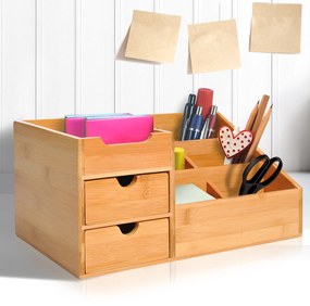 Organizador para Secretária de Bambu Sistema de Secretária Organizador de Mesa de Escritório Polivalente 33x20,5x15,5 cm