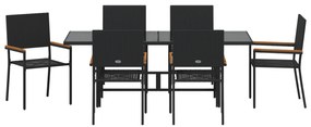 Conjunto de Jantar de Jardim vidaXL de 7 Peças Preto Polirattan