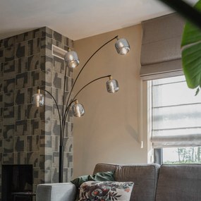 Candeeiro de pé preto com dourado e vidro fumê 5 luzes - Zuzanna