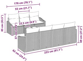 Conjunto de Jantar de Jardim com 8 Peças e Almofadas Marrons em Rattan