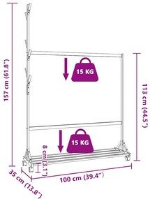 Cabide com ganchos e rodas 100x35x157 cm bambu
