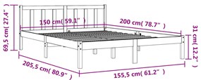 Cama sem colchão 150x200 cm madeira pinho maciça castanho-mel