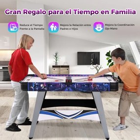 Mesa de Air hóquei com luzes LED e marcador LED 137 x 65 x 86 cm, 2 empurradores e discos, motor potente de 12V azul