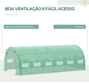Estufa de Túnel de Jardim 597x300x200 cm com Porta Lateriais e Janelas
