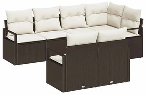 Conjunto de Sofá de Jardim em 7 Peças com Almofadas Marrom em Rattan P