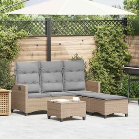3 pcs conjunto sofás de jardim com almofadões em L vime PE bege