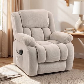 Poltrona Reclinável Elétrica Elevatória com Massagem Vibratória, Calor, Assento Largo, USB e Bolsos, Bege