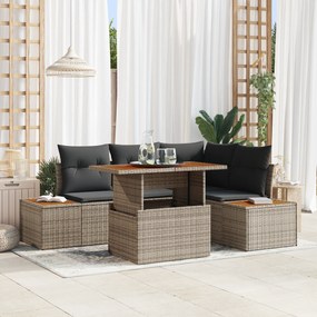 vidaXL Conjunto de Sofás de Jardim de 5 Peças com Almofadas Cinza de Rattan Poliéster