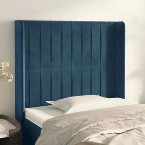 Cabeceira cama c/ abas veludo 103x16x118/128 cm azul-escuro