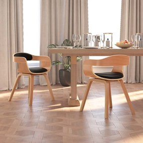 Cadeira de jantar 2pcs madeira curvada e couro artificial preto