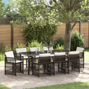Conjunto de Jantar de Jardim 9 Peças com Almofadas Rattan Poliéster Ca