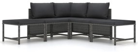 vidaXL 5 pcs conjunto sofás de jardim c/ almofadões vime PE cinzento