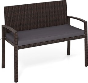 Banco jardim de vime para 2 pessoas 10 x 56 x 84 cm com almofada acolchoada, assento macio, encosto e apoios para os braços - castanho e cinzenta