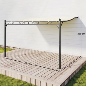 Pérgola de Parede 2,5x3,5 m com Teto Inclinado Orifícios de Drenagem e Estrutura Metálica Creme