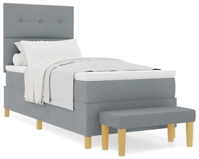 Cama Box Spring com Colchão &amp; Banco Cinza Claro 80x200 cm Tecido