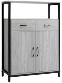HOMCOM Armário de Sala de Estar com 2 Portas 2 Gavetas e Prateleira Ajustável Móvel Auxiliar de Armazenamento para Cozinha Sala de Jantar Dormitório Estilo Moderno 64x34x90cm Cinza