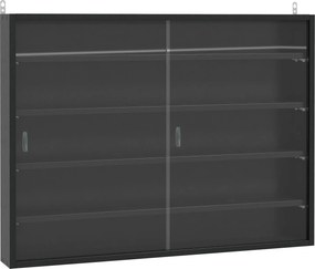 Vitrine de Parede de Madeira com Prateleiras Ajustáveis e 2 Portas Corredeiras de Vidro para Perfumes 80x9,5x60 cm Preto