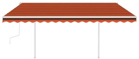 Toldo retrátil manual com luzes LED 4x3 m laranja e castanho