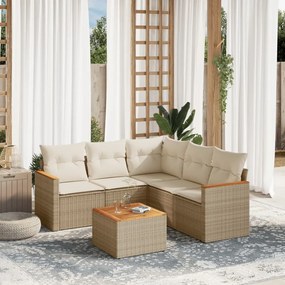 6 pcs conjunto de sofás p/ jardim com almofadões vime PE bege