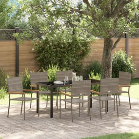 vidaXL Conjunto de Jantar de Jardim de 7 Peças Cinza Vime Poliéster
