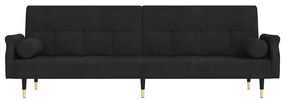 Sofá-cama com almofadões veludo preto