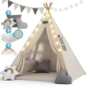 Tenda de brincar Tipi com Luzes LED 160x130x130cm branca