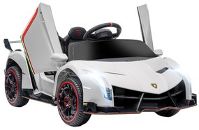 HOMCOM Carro Elétrico Lamborghini 12V Velocidade Máxima 7 km/h com Controlo Remoto MP3 Luzes e Cinto de Segurança 111x61x45 cm Branco