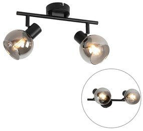 Candeeiro de teto Art Deco preto com vidro fumê 2-luzes - Vidro Art Deco